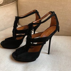 Gucci Platform Heels Black Suede Fringe Youma 7